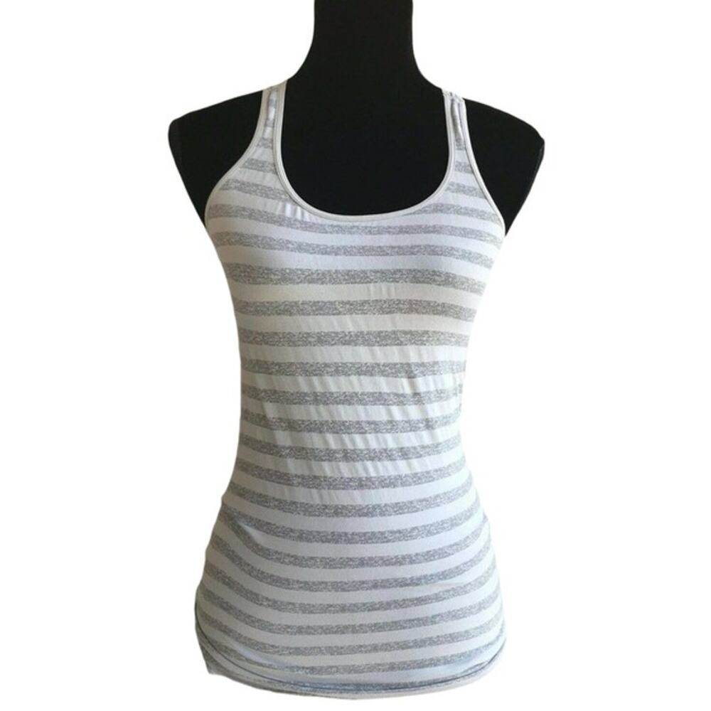 Zella‎ Womans Tank Top Size Small Gray Grey Striped Racerback Activewear Workout